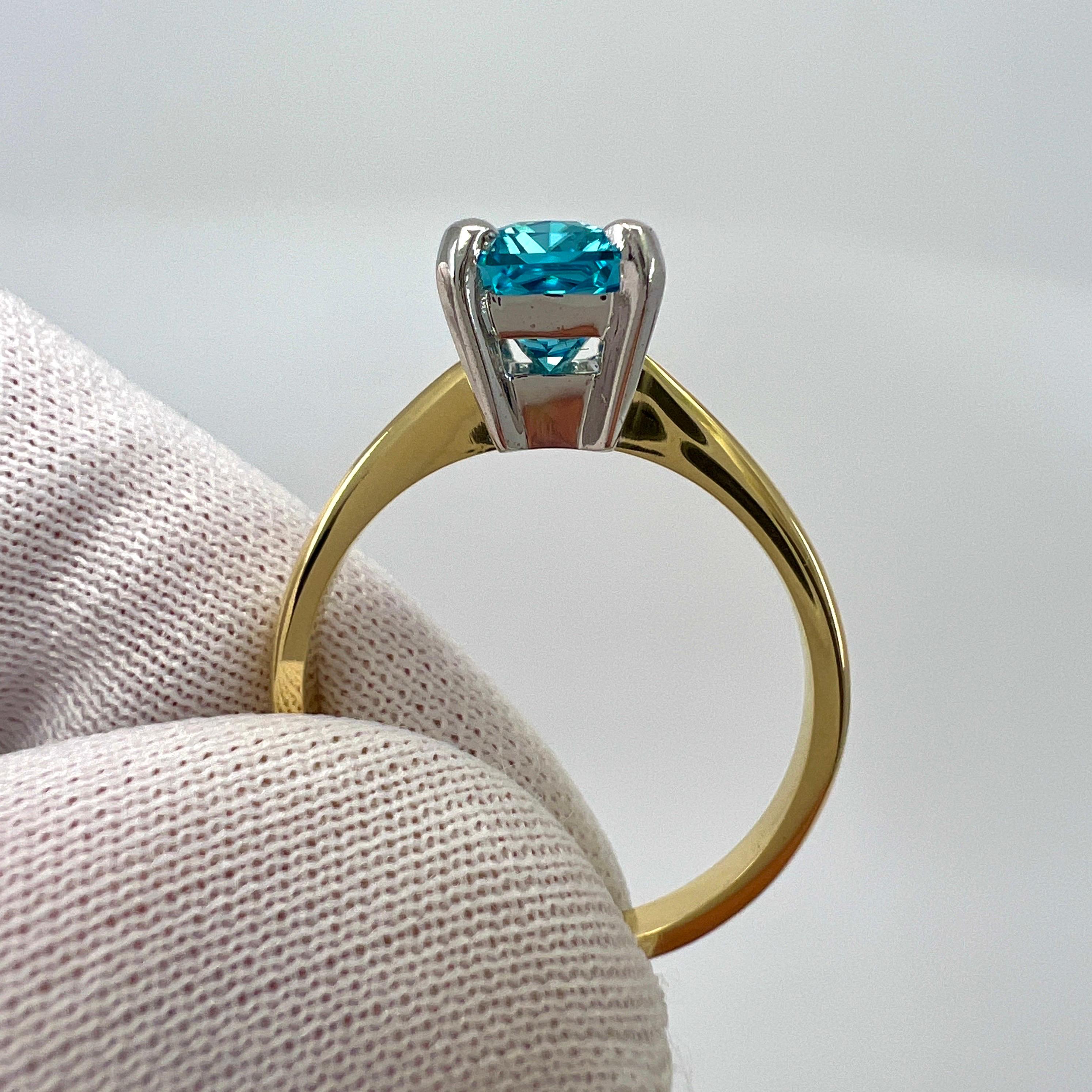 2.47ct Vivid Blue Zircon Fancy Emerald Radiant Cut 18k Gold Solitaire Ring For Sale 4