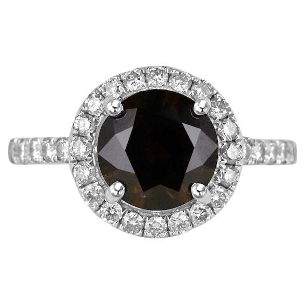 2.47tcw 14K AIG Certified Natural Fancy Dark Brown Diamond Engagement Ring For Sale
