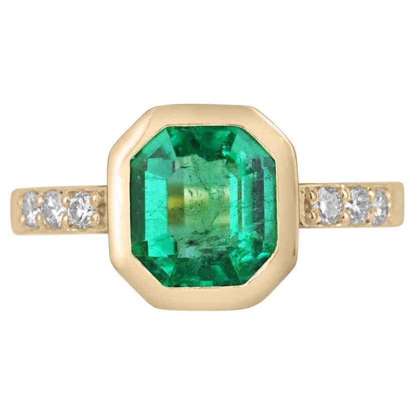 2.47tcw 18K Colombian Emerald & Diamond Accent Ring - Vivid Green Emerald Cut