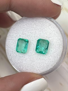2.47tcw 7x5.5 Matching Green Colombian Emeralds - Emerald Cut Genuine Loose Pair