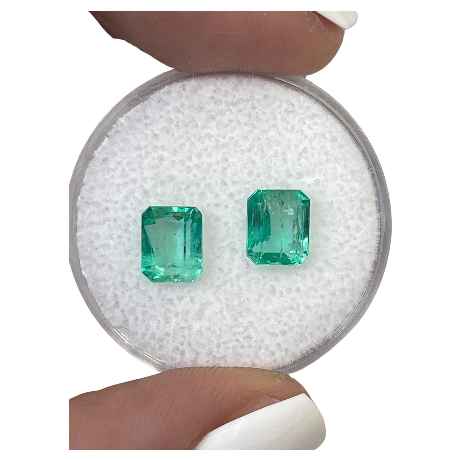 2.47tcw 7x5.5 Matching Green Colombian Emeralds - Emerald Cut Genuine Loose Pair