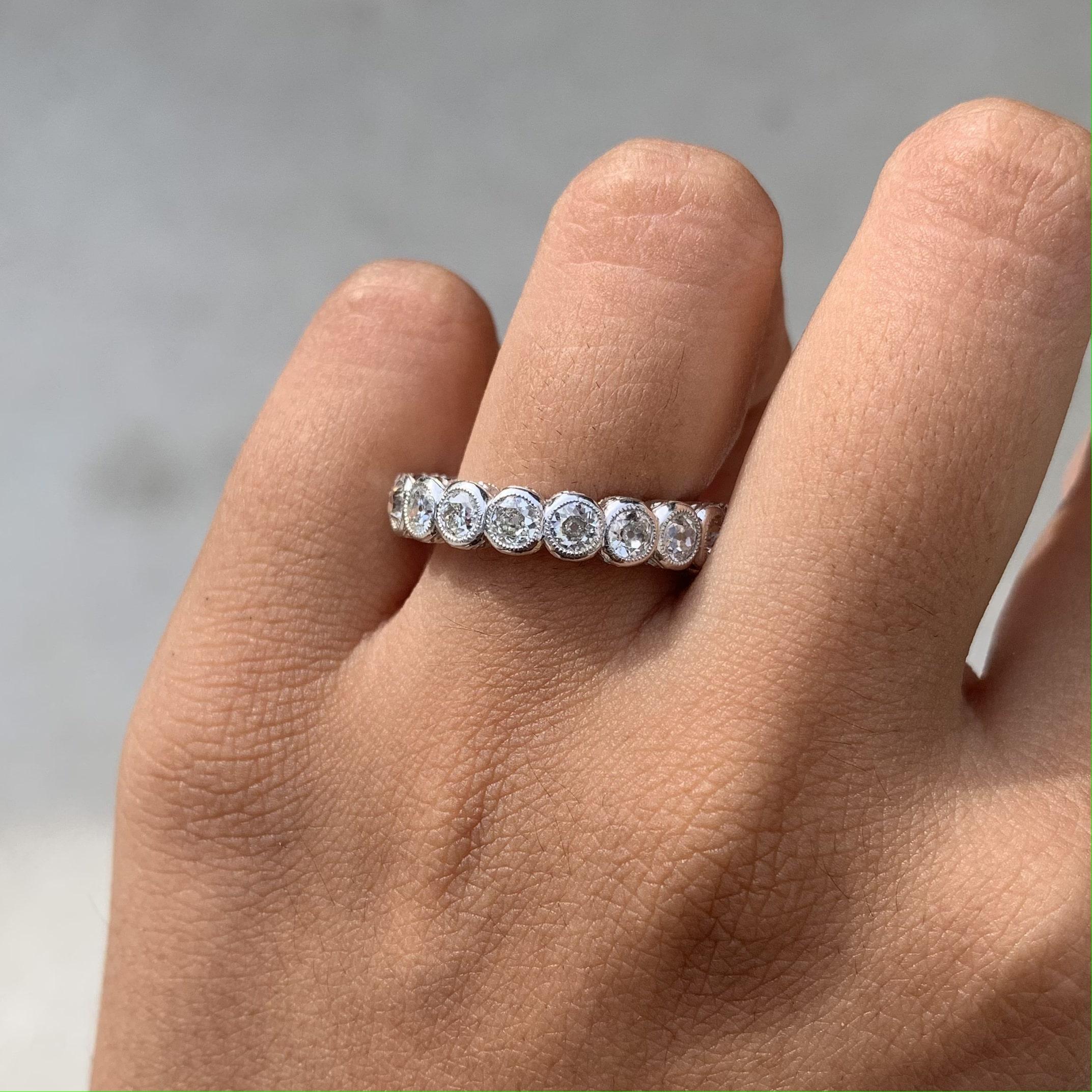 2.48 Carat Authentic Old Mine Cut Diamond Art Deco Eternity Ring Platinum 900  In New Condition For Sale In Bangkok, TH