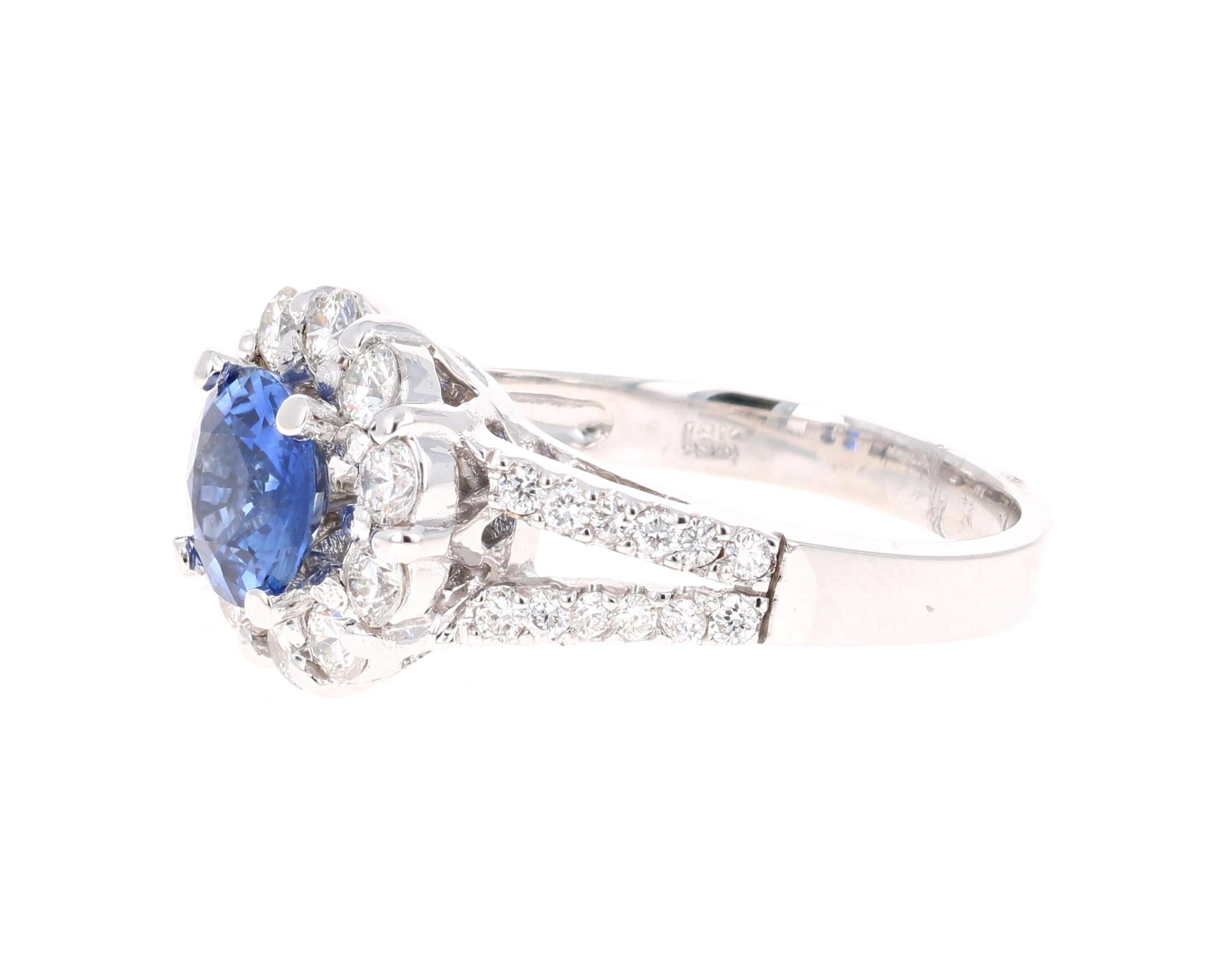 Modern 2.48 Carat Blue Sapphire Diamond 18 Karat White Gold Ring