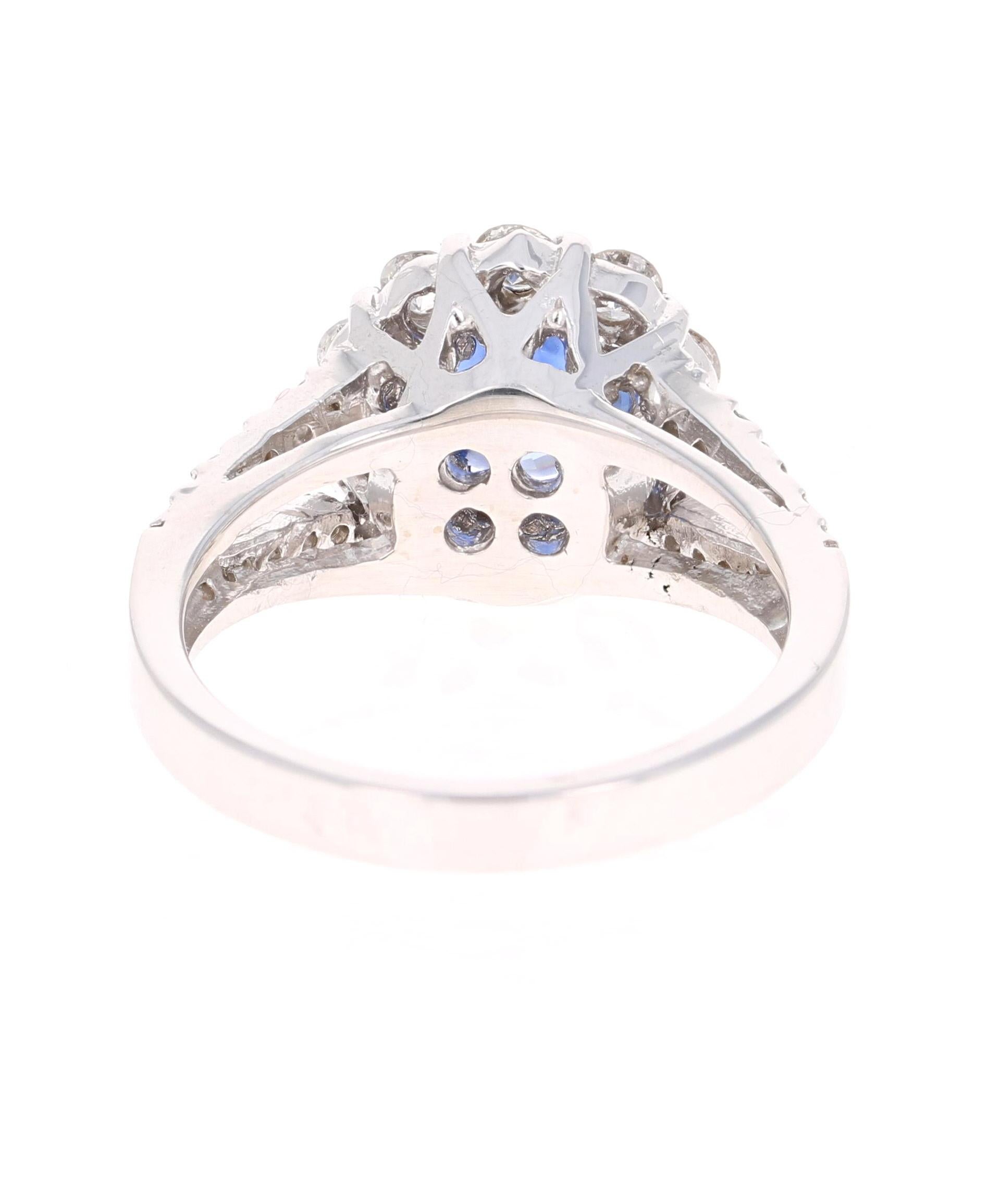 Round Cut 2.48 Carat Blue Sapphire Diamond 18 Karat White Gold Ring