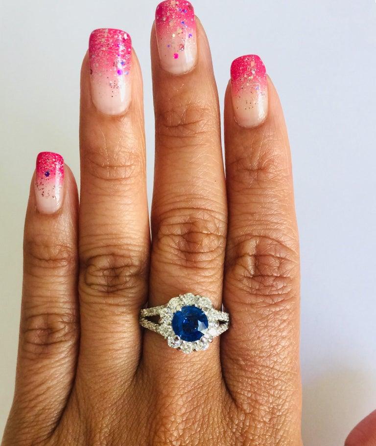 Women's 2.48 Carat Blue Sapphire Diamond 18 Karat White Gold Ring
