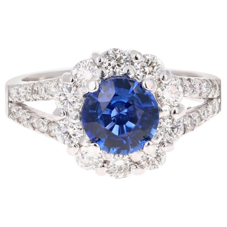 2.48 Carat Blue Sapphire Diamond 18 Karat White Gold Ring