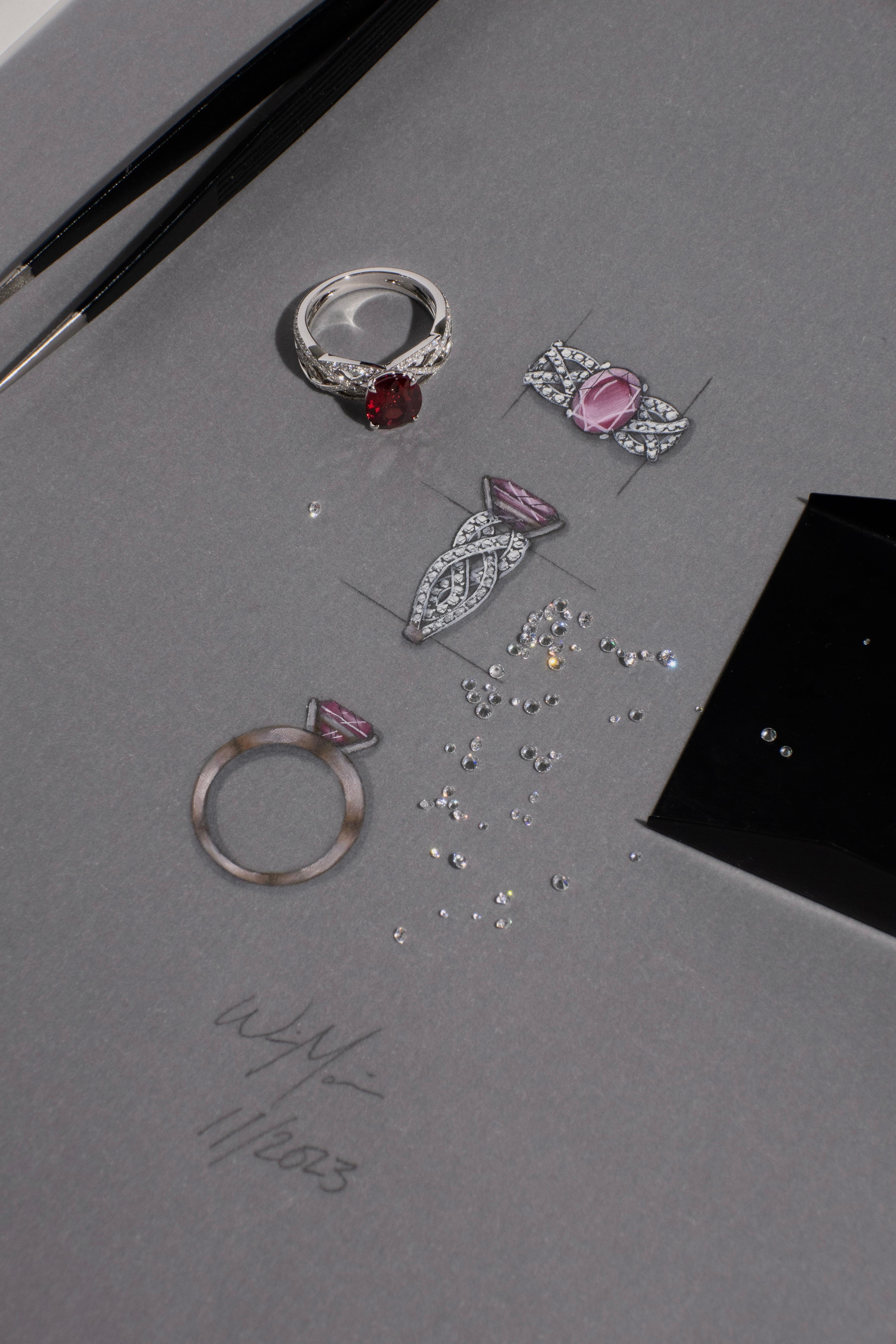 2,48 Karat burmesischer roter Spinell und Diamantring aus 18 Karat Weißgold im Angebot 4