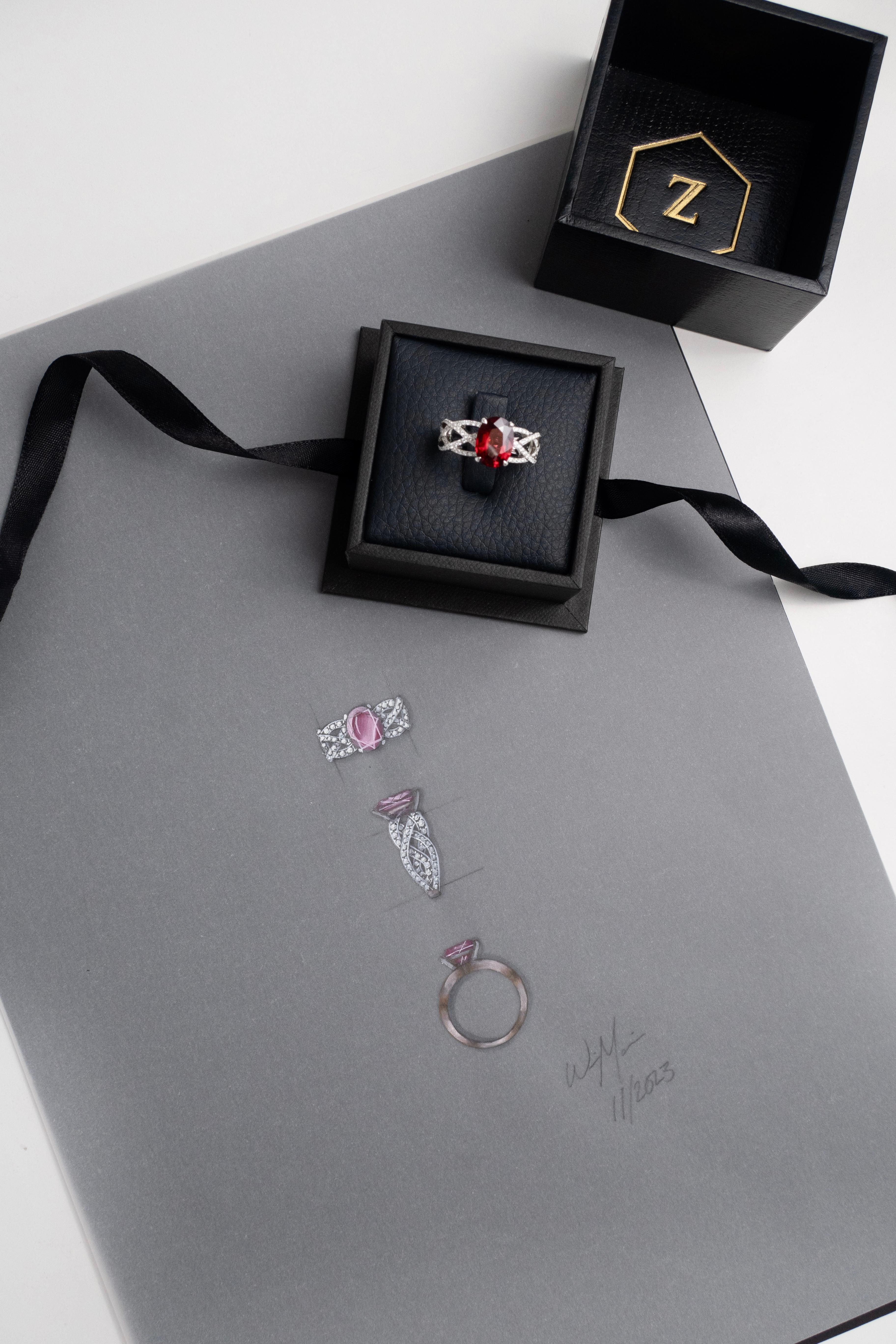 2,48 Karat burmesischer roter Spinell und Diamantring aus 18 Karat Weißgold im Angebot 3