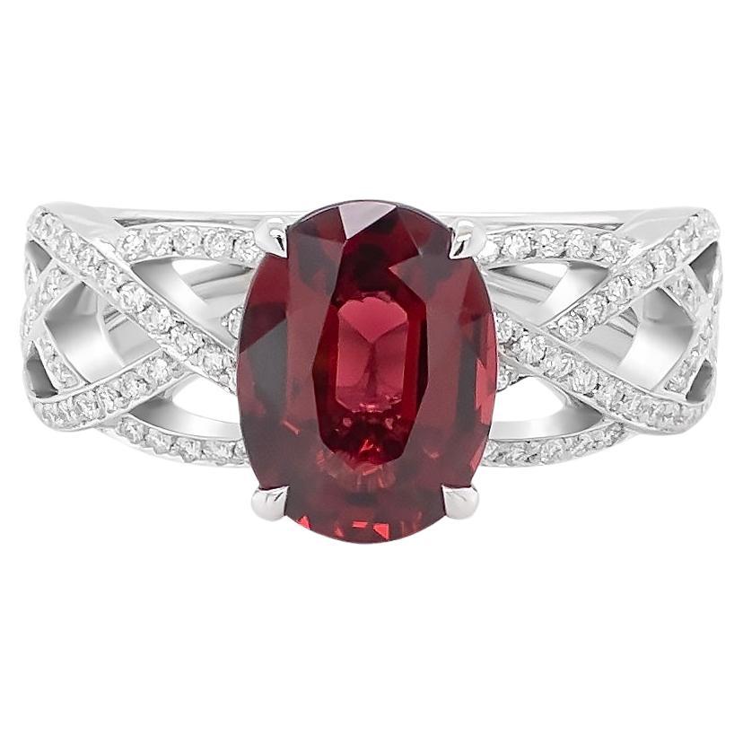 2.48 Carat Burmese Red Spinel and Diamond Ring in 18k White Gold