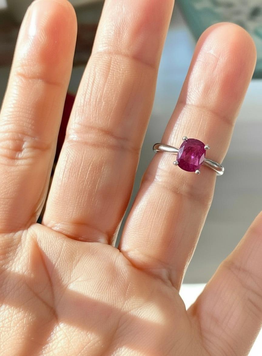 2,48 Karat zertifizierter unbehandelter Rubin Verlobungsring Platin Solitär für Damen oder Herren im Angebot