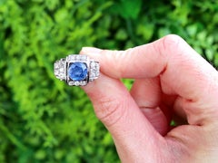 2.48 Carat Ceylon Sapphire and 0.96 Carat Diamond, Platinum Ring Circa 1935