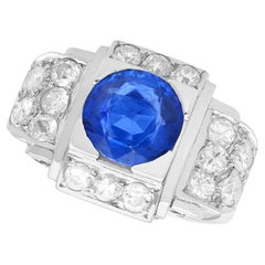 2.48 Carat Ceylon Sapphire and 0.96 Carat Diamond, Platinum Ring Circa 1935