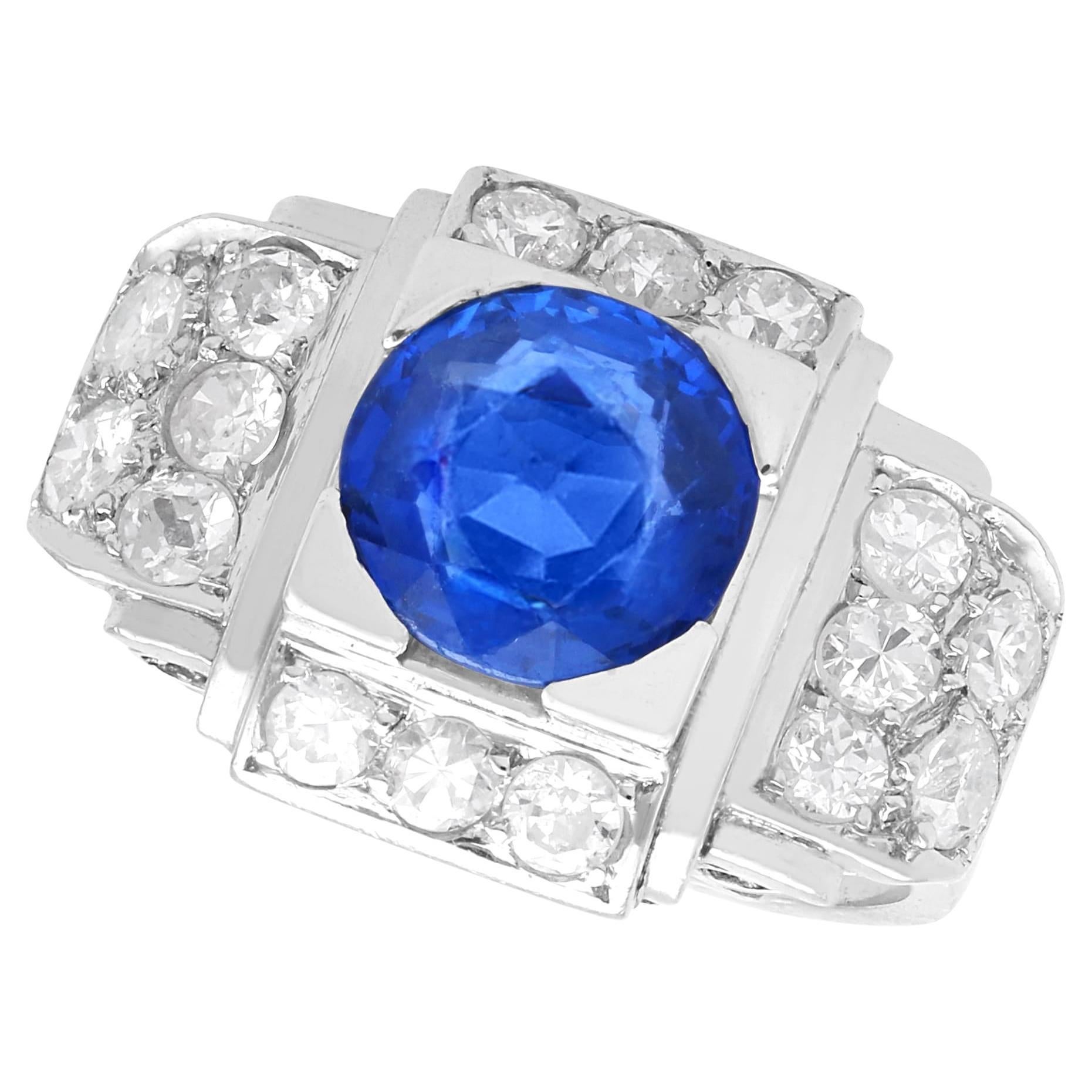2.48 Carat Ceylon Sapphire and 0.96 Carat Diamond, Platinum Ring Circa 1935