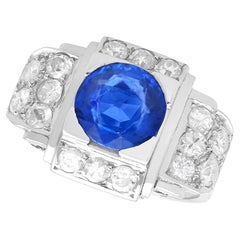 Zafiro de Ceilán de 2,48 quilates y diamante de 0,96 quilates, anillo de platino Circa 1935