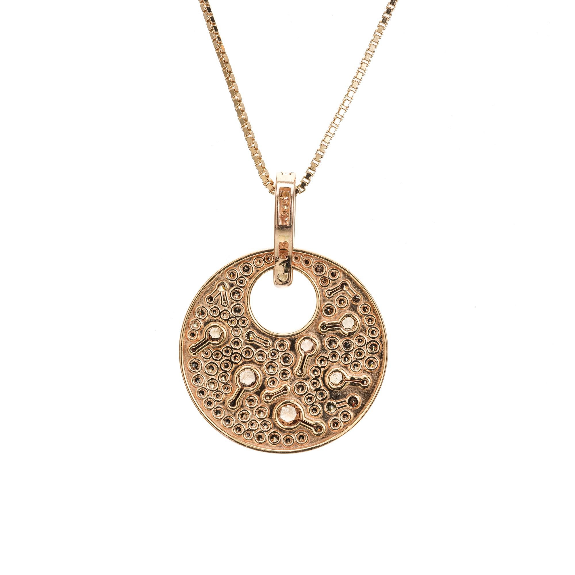 Collier à pendentif circulaire en or rose avec diamant brun chocolat de 2,48 carats Bon état - En vente à Stamford, CT