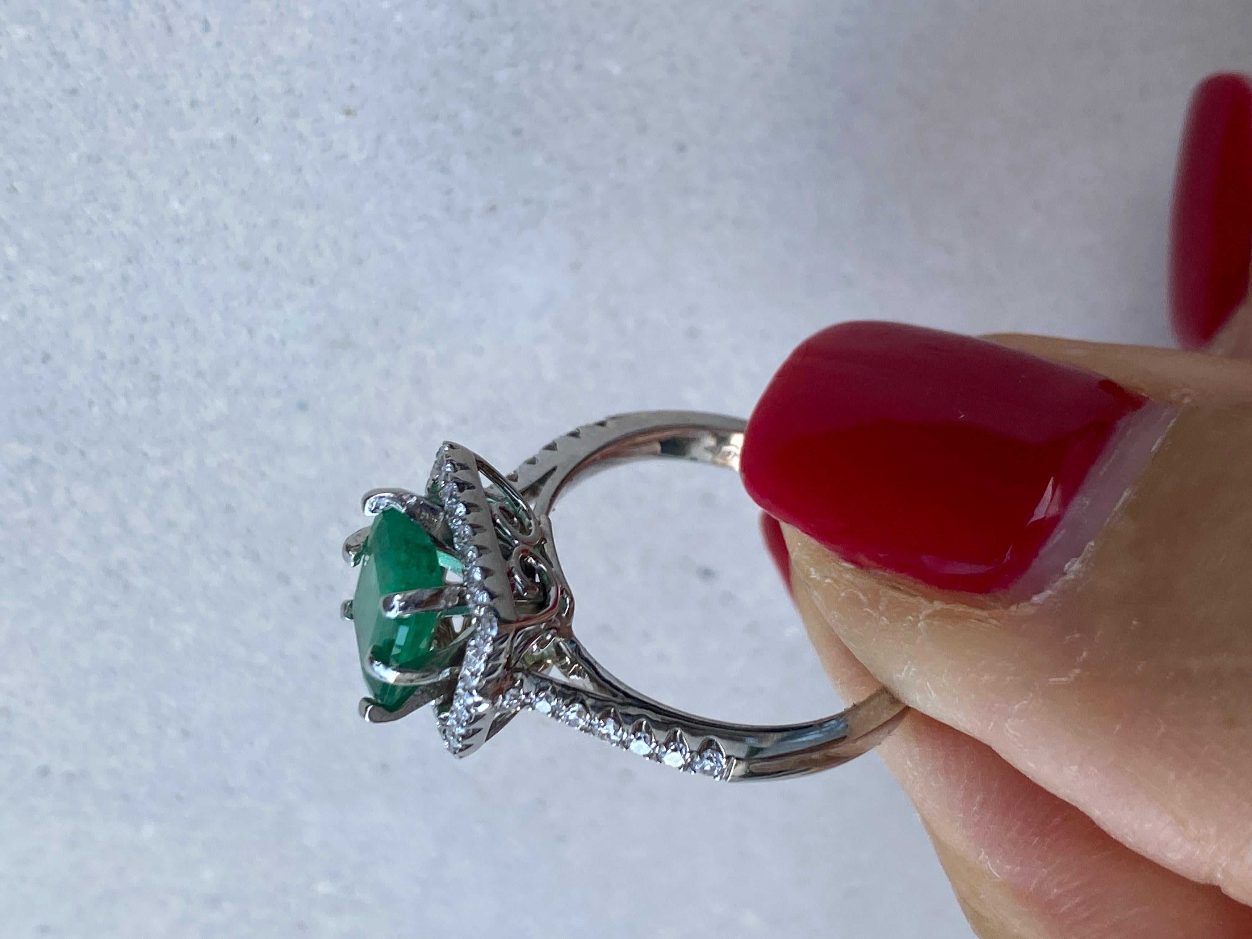 2.48 Carat Colombian Emerald and Diamond Halo Ring In Excellent Condition For Sale In Laguna Hills, CA
