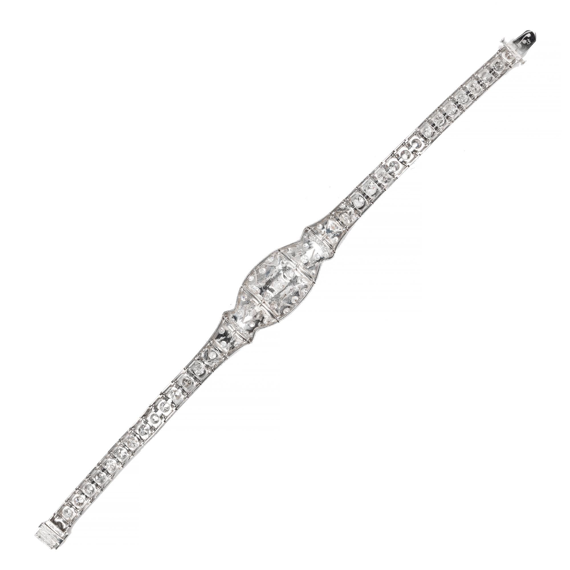 2.48 Carat Diamond Art Deco Platinum Link Bracelet 1