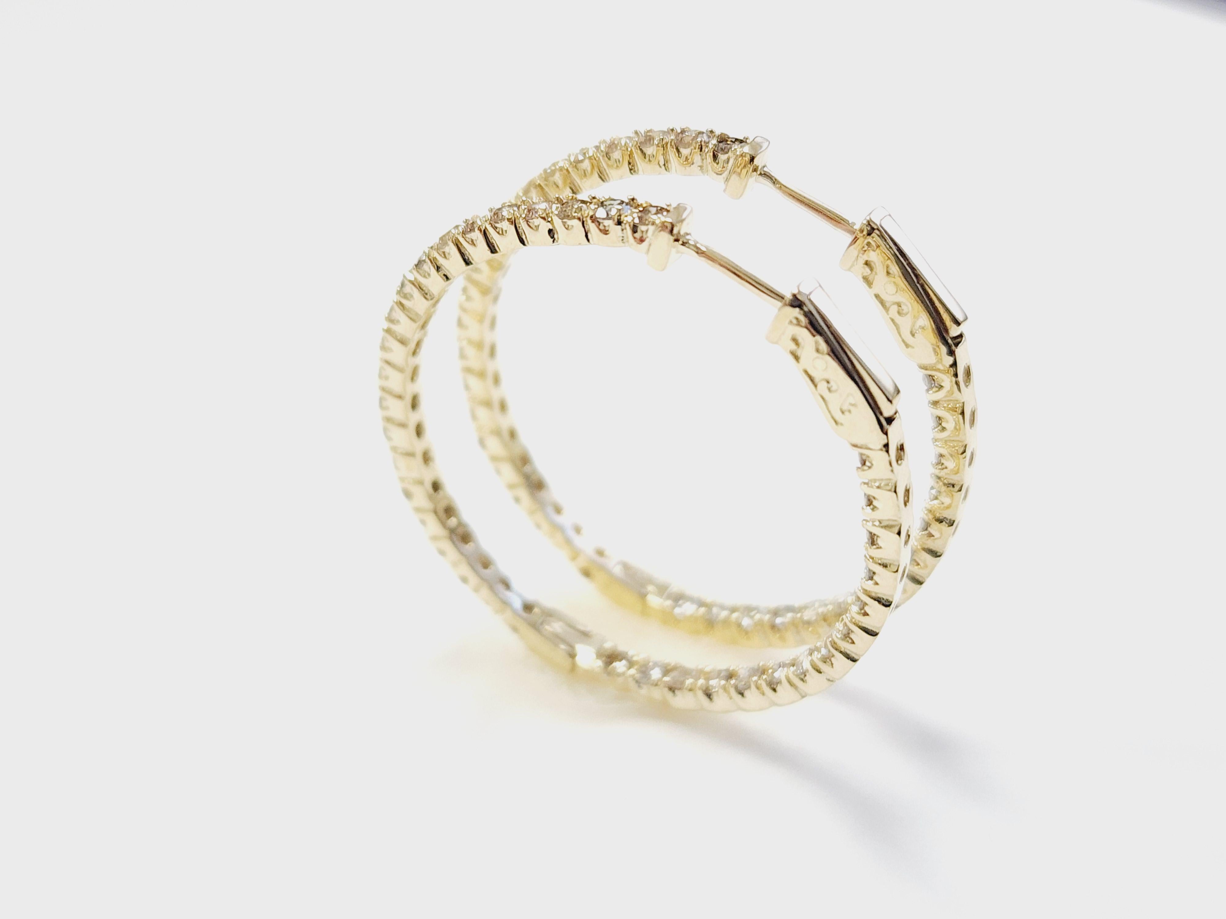 2.48 Carat Natural Diamond Hoops Earrings 14 Karat Yellow Gold In New Condition For Sale In Great Neck Plaza, NY