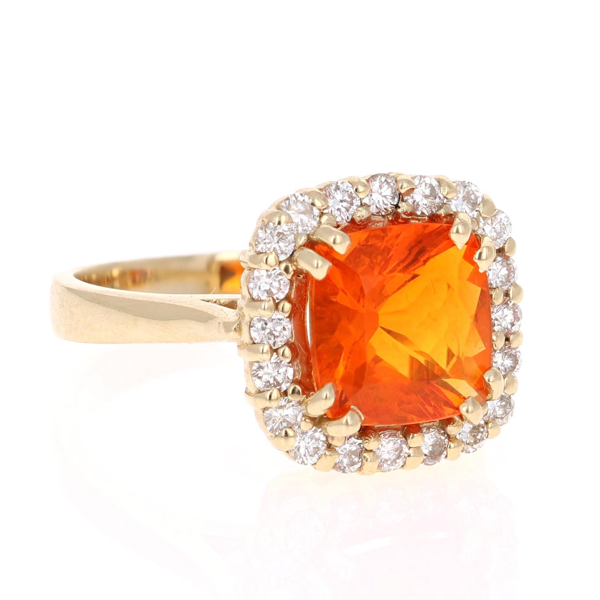 Modern 2.48 Carat Fire Opal Diamond 14 Karat Yellow Gold Ring