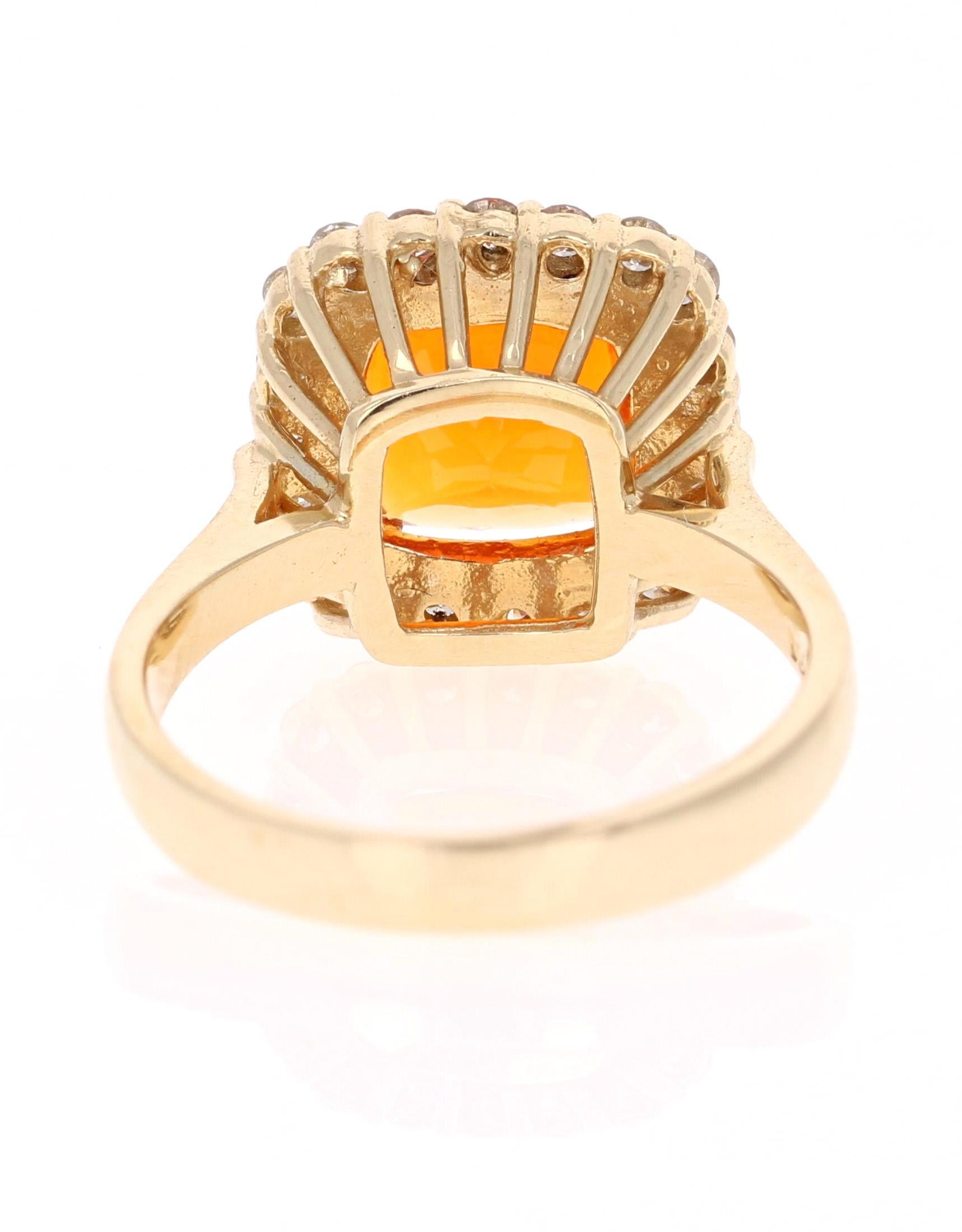 2.48 Carat Fire Opal Diamond 14 Karat Yellow Gold Ring In New Condition In Los Angeles, CA