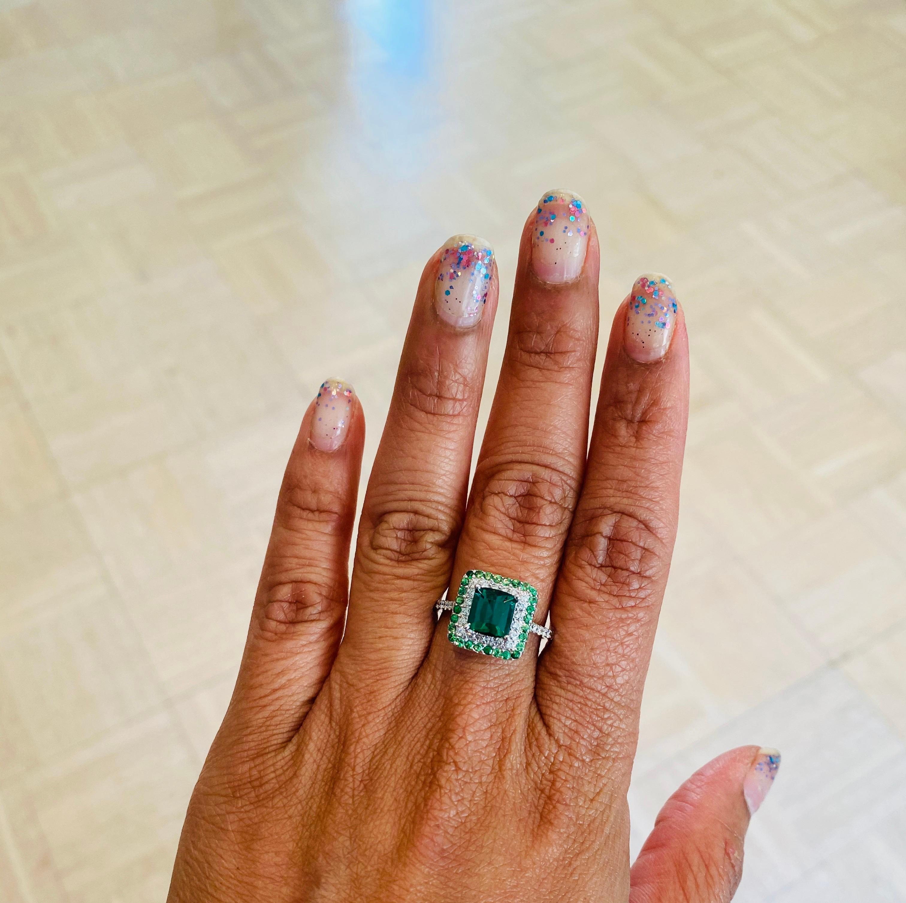 2.48 Carat Green Tourmaline Tsavorite Diamond White Gold Cocktail Ring In New Condition For Sale In Los Angeles, CA