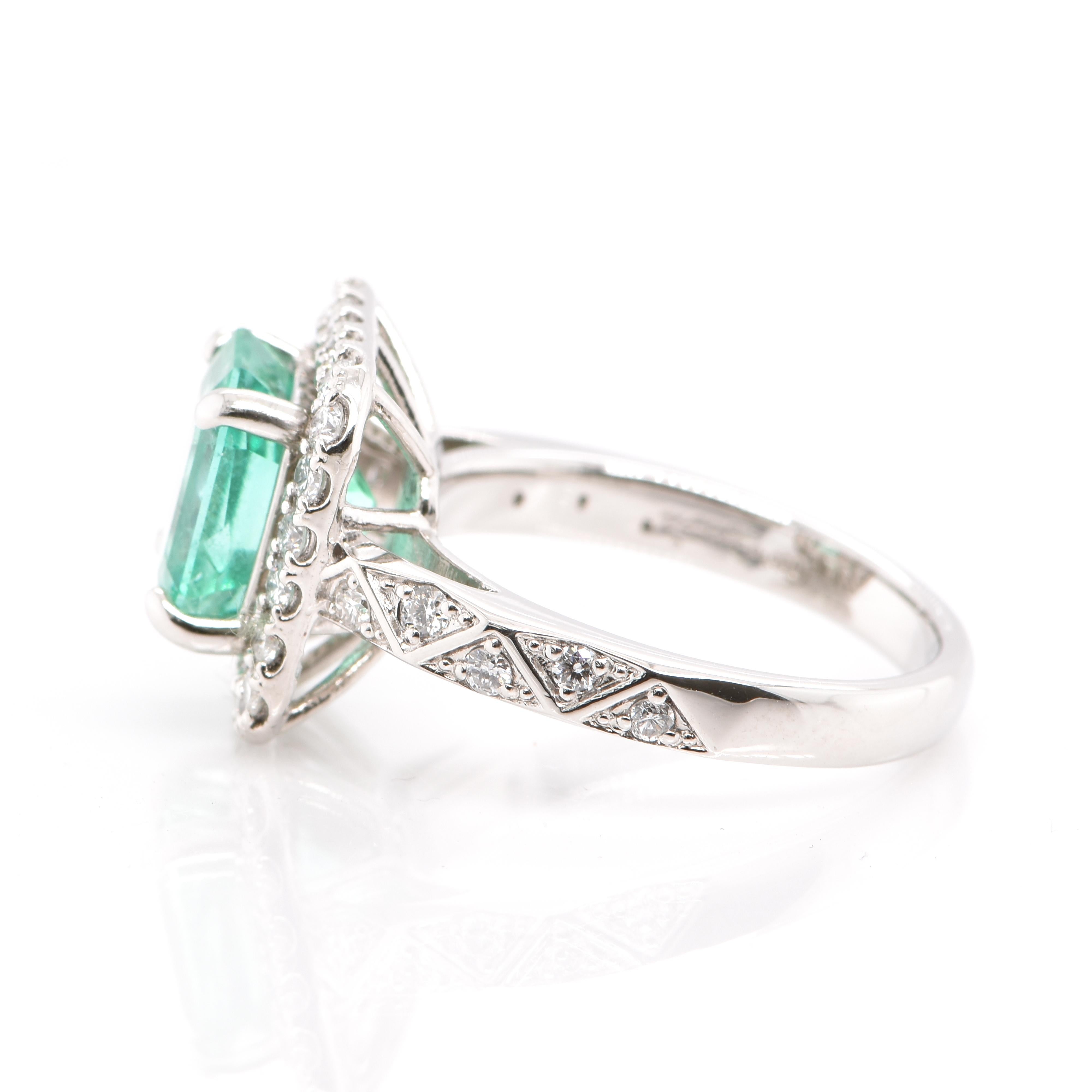 Emerald Cut 2.48 Carat, Natural, Colombian Emerald and Diamond Ring Set in Platinum