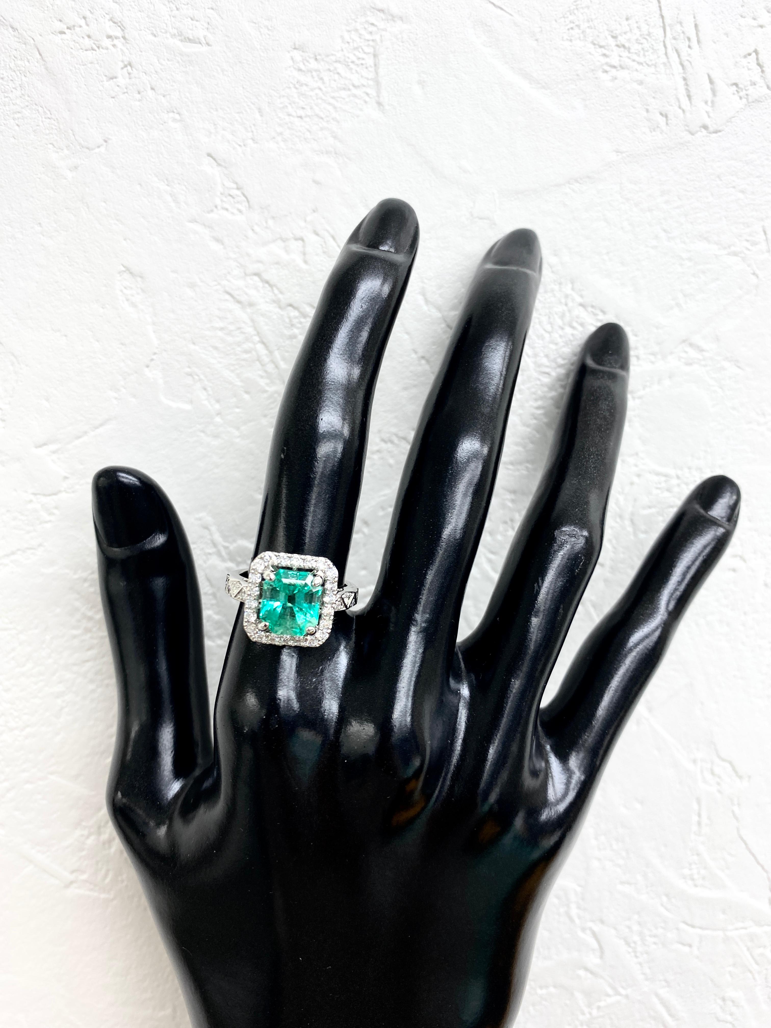 Women's 2.48 Carat, Natural, Colombian Emerald and Diamond Ring Set in Platinum