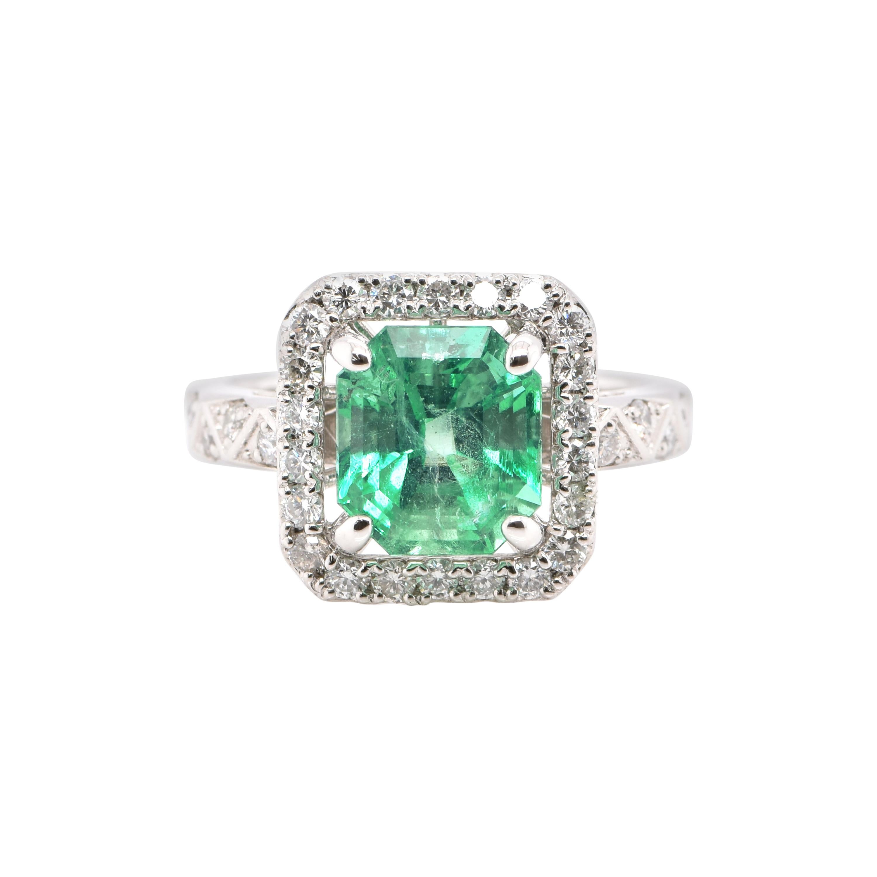 2.48 Carat, Natural, Colombian Emerald and Diamond Ring Set in Platinum