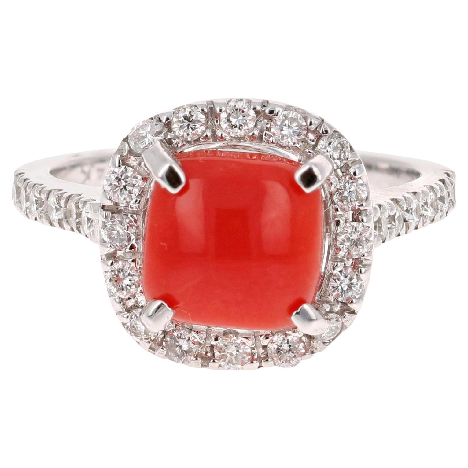 2.48 Carat Natural Coral Diamond 14 Karat White Gold Ring For Sale