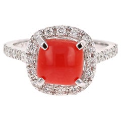 Ring aus 14-karätigem Weißgold mit einem natürlichen Korallen-Diamanten von 2,48 Karat