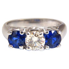 2.48 Carat Natural Sapphires Diamond Three-Stone Ring 14 Karat Royal Blue*