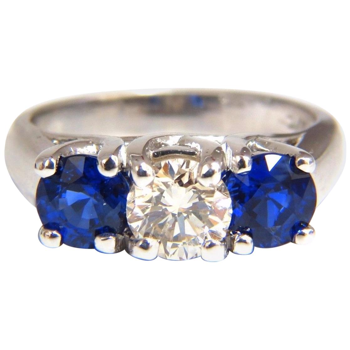 2.48 Carat Natural Sapphires Diamond Three-Stone Ring 14 Karat Royal Blue