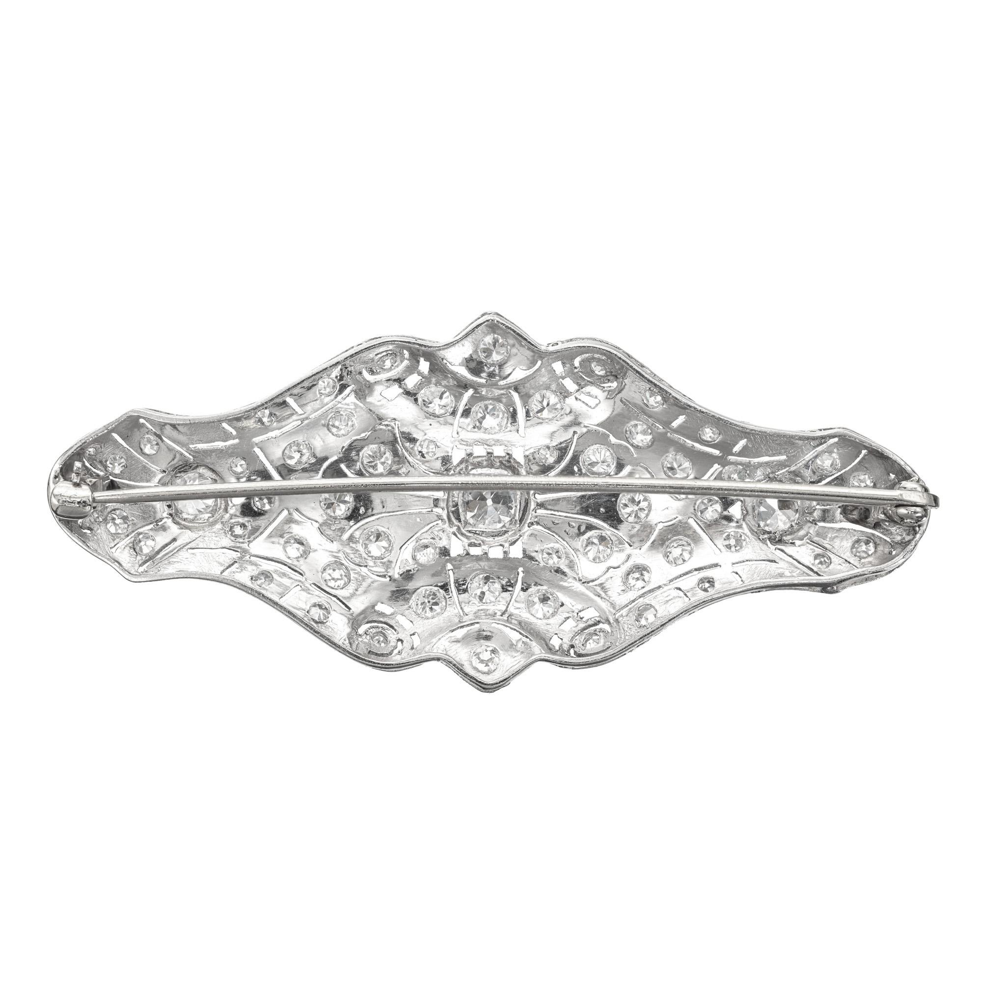2.48 Carat Old European Diamond Art Deco Domed Platinum  Brooch In Good Condition For Sale In Stamford, CT