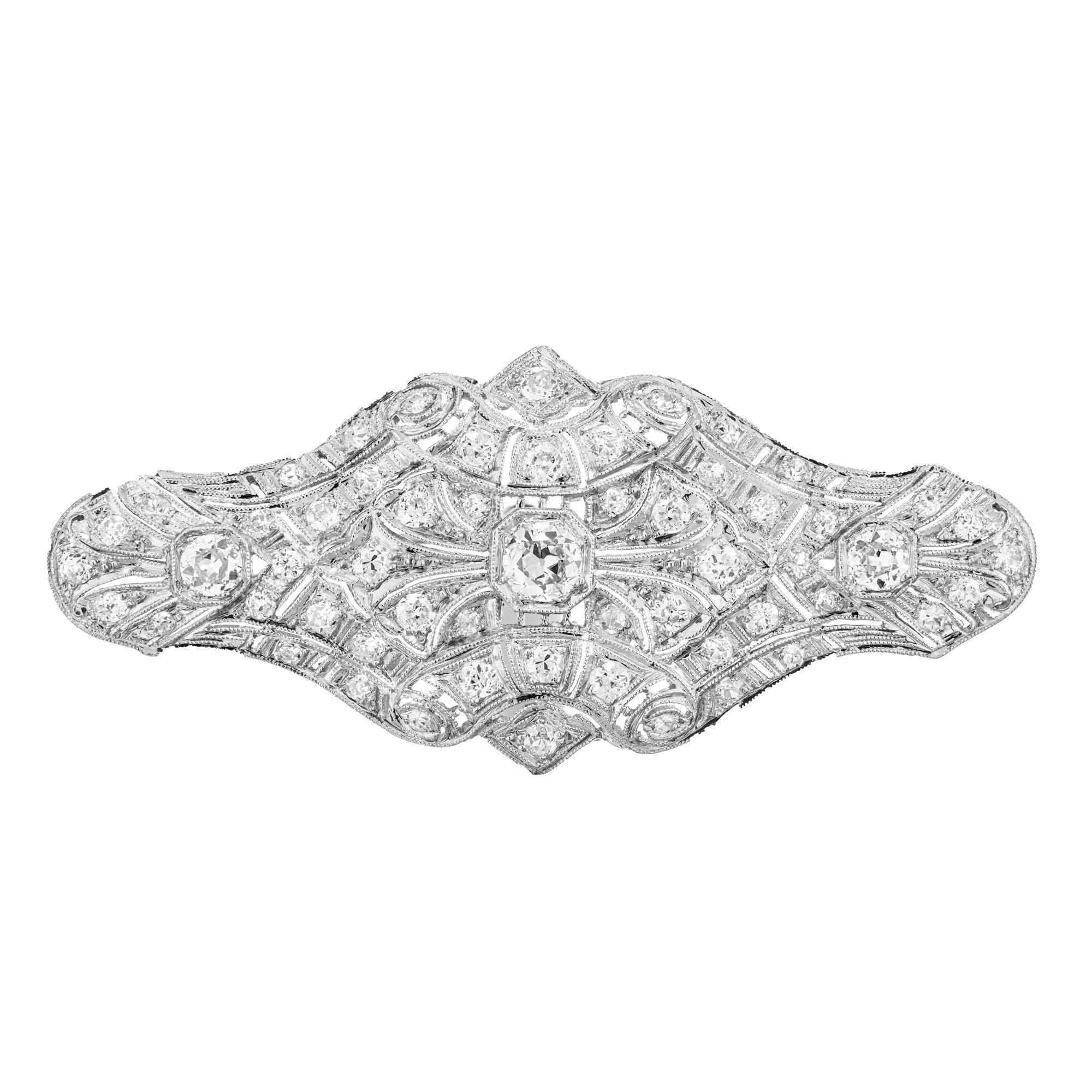 2.48 Carat Old European Diamond Art Deco Domed Platinum  Brooch For Sale