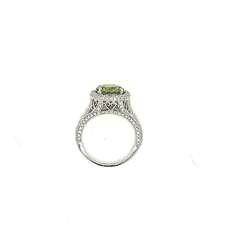 Round Cut 2.48 Carat Peridot and Diamond Cocktail Ring For Sale
