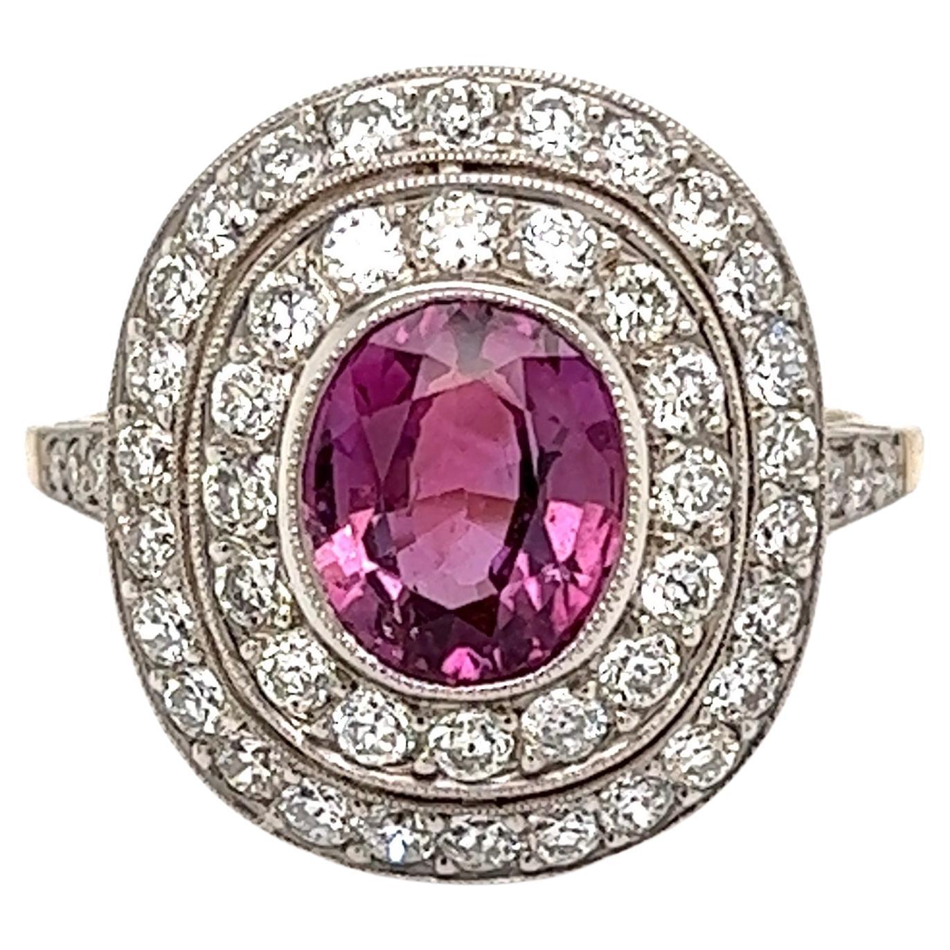 2.48 Carat Pink Sapphire and Diamond Platinum Cocktail Ring Estate Fine Jewelry For Sale