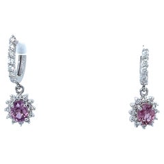 2.48 Carat Pink Sapphire Diamond White Gold Drop Earrings