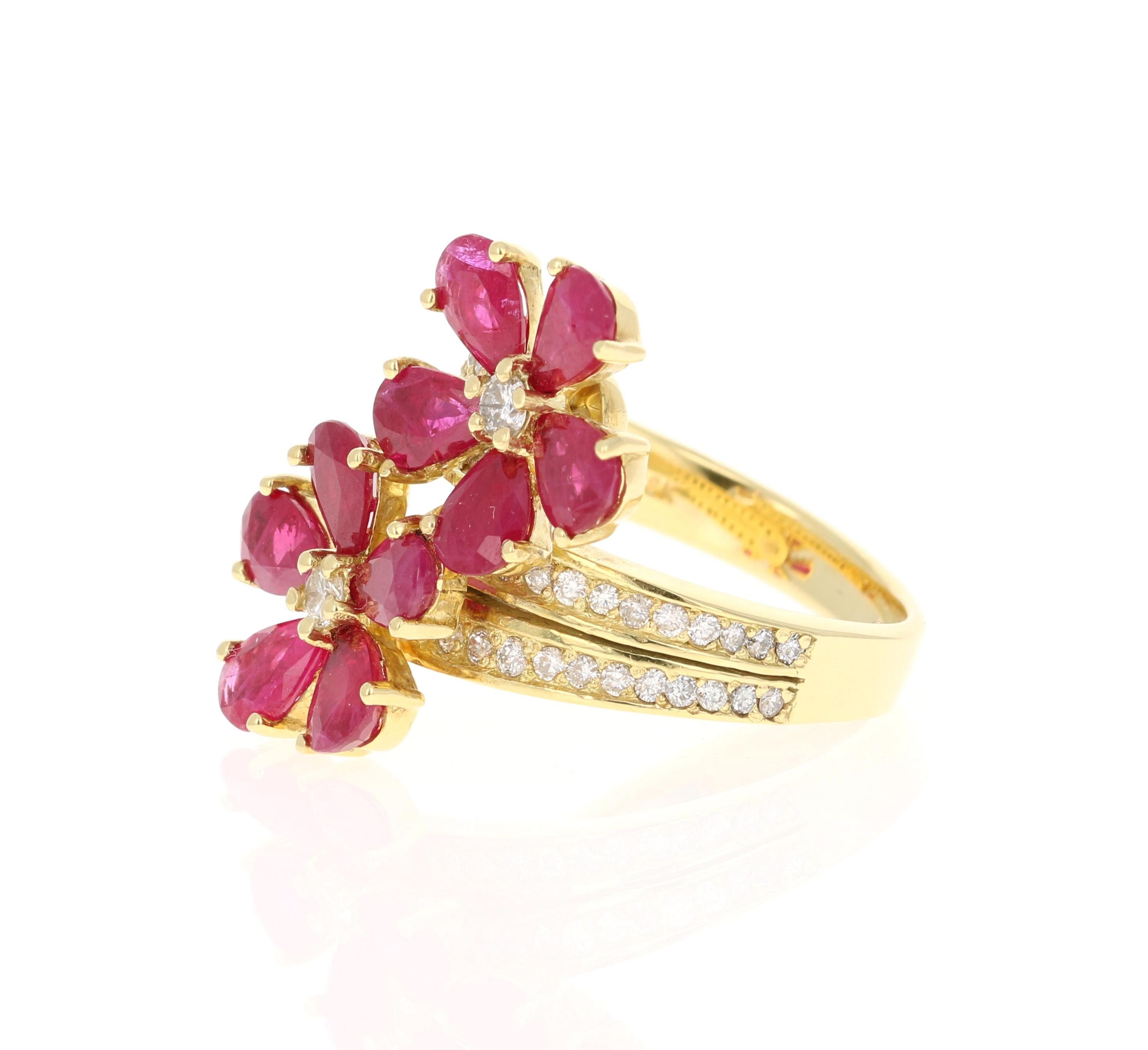 Contemporary 2.48 Carat Ruby Diamond 14 Karat Yellow Gold Cocktail Ring