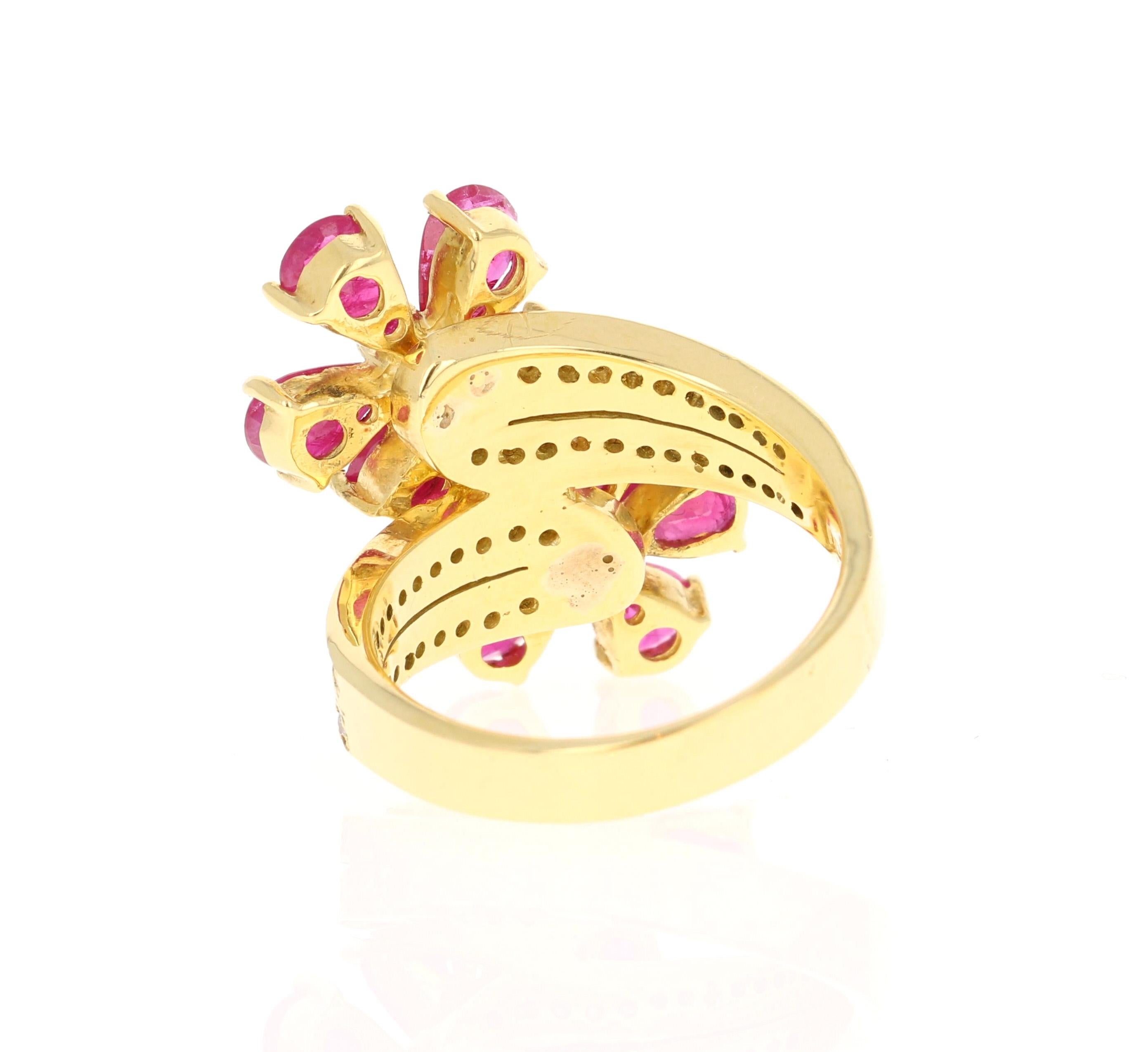 Pear Cut 2.48 Carat Ruby Diamond 14 Karat Yellow Gold Cocktail Ring
