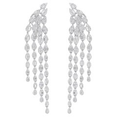 2.48 Carat SI/H Baguette Round Diamond Chandelier Earrings 18 Karat White Gold