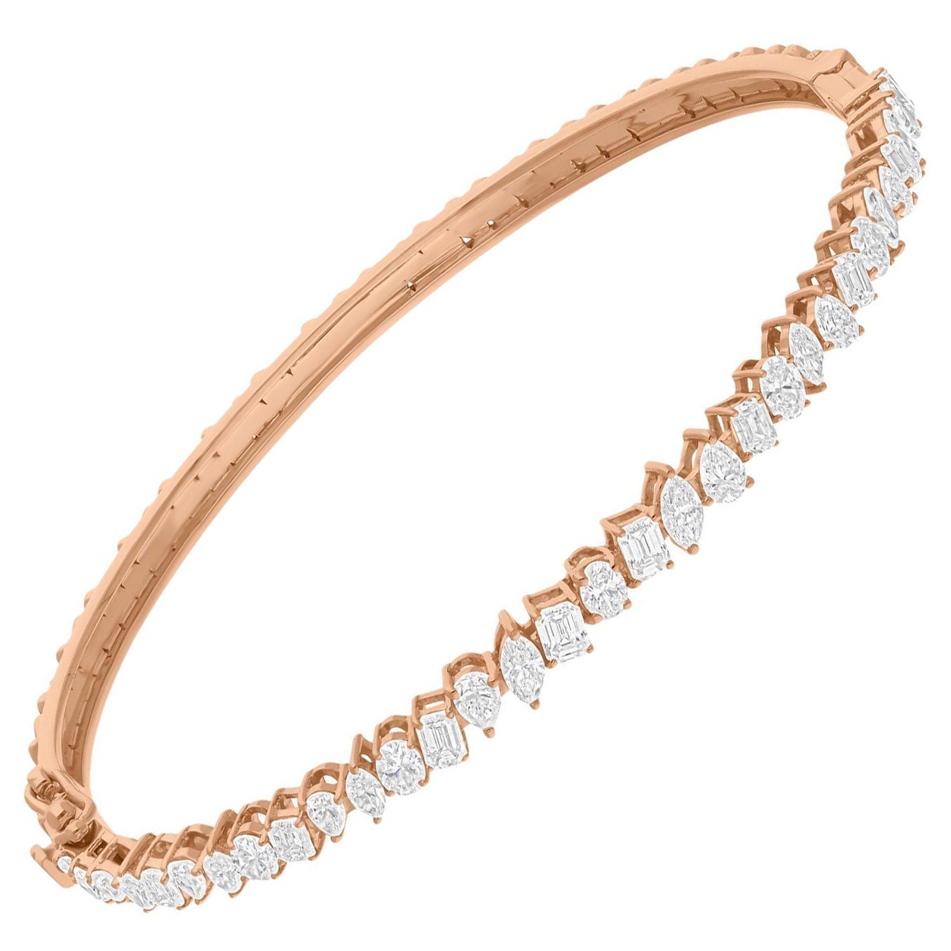 2.48 Carat SI/H Multi Shape Diamond Bangle Bracelet 14 Karat Rose Gold Jewelry