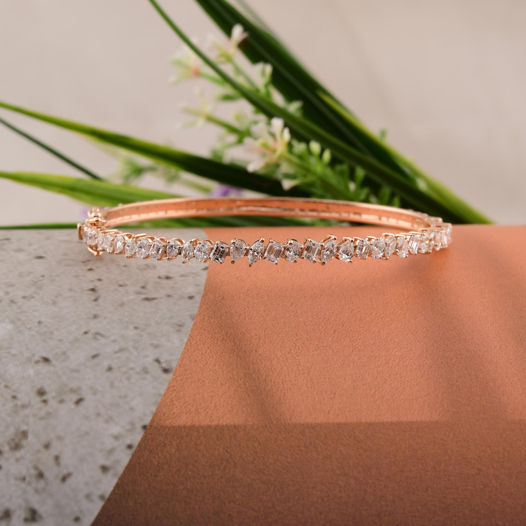 Modern 2.48 Carat SI/H Multi Shape Diamond Bangle Bracelet 18 Karat Rose Gold Jewelry For Sale