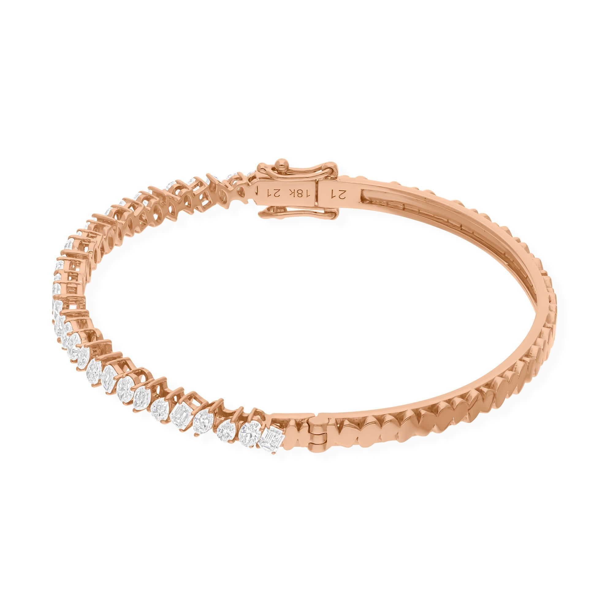 2.48 Carat SI/H Multi Shape Diamond Bangle Bracelet 18 Karat Rose Gold Jewelry Corte esmeralda en venta