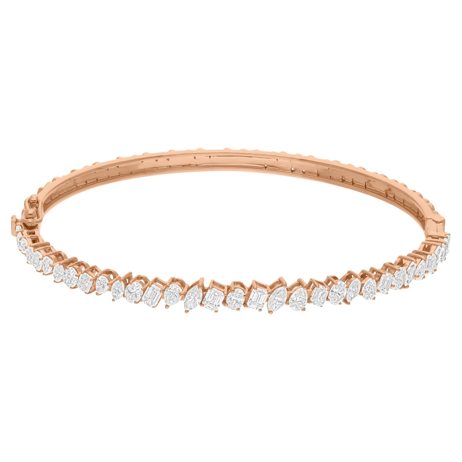 2.48 Carat SI/H Multi Shape Diamond Bangle Bracelet 18 Karat Rose Gold Jewelry