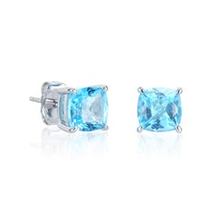 Sunita Nahata Swiss Blue Topaz 2.48ct. Stud Earrings in 18Karat White Gold.