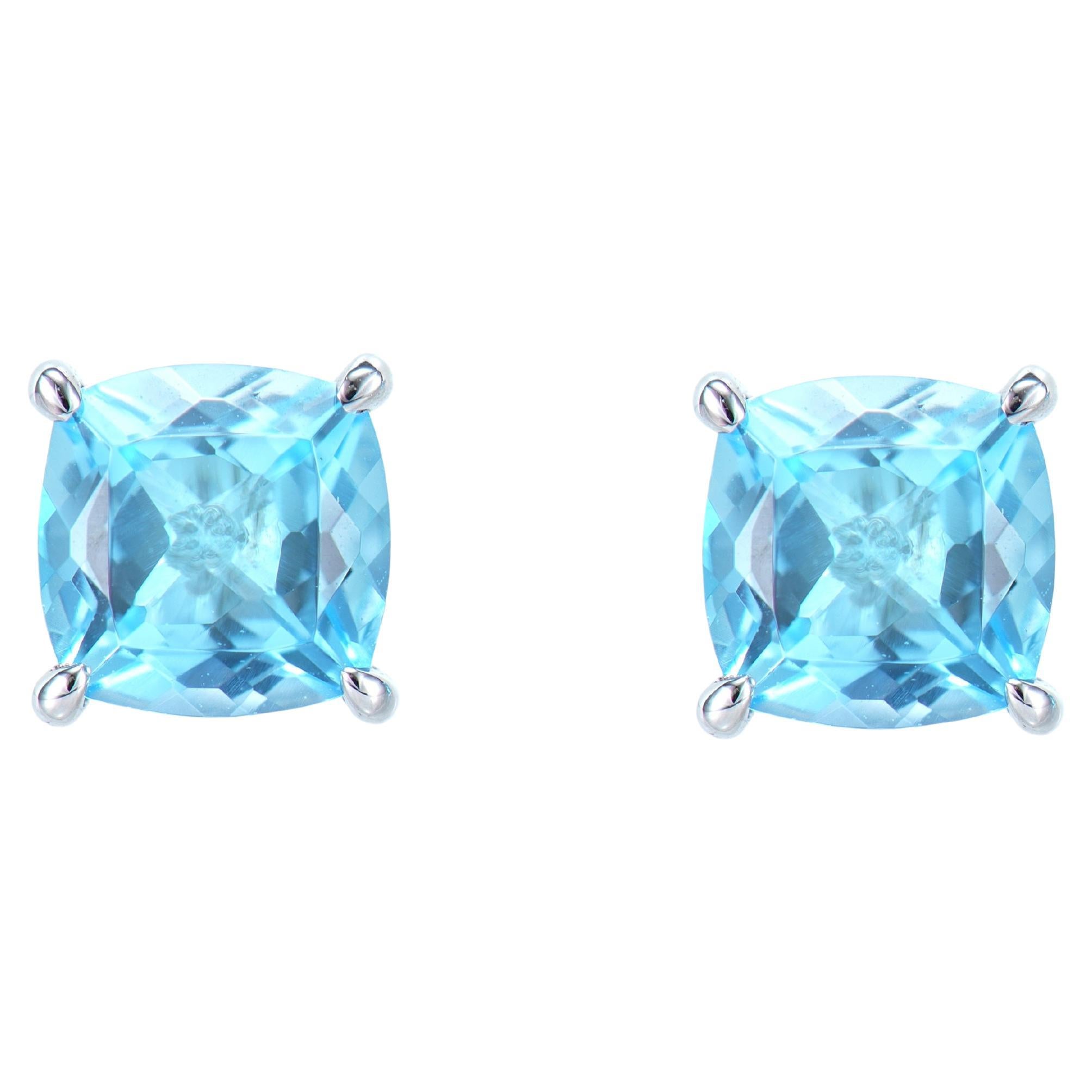 2.48 Carat Swiss Blue Topaz Stud Earrings in 18Karat White Gold. 