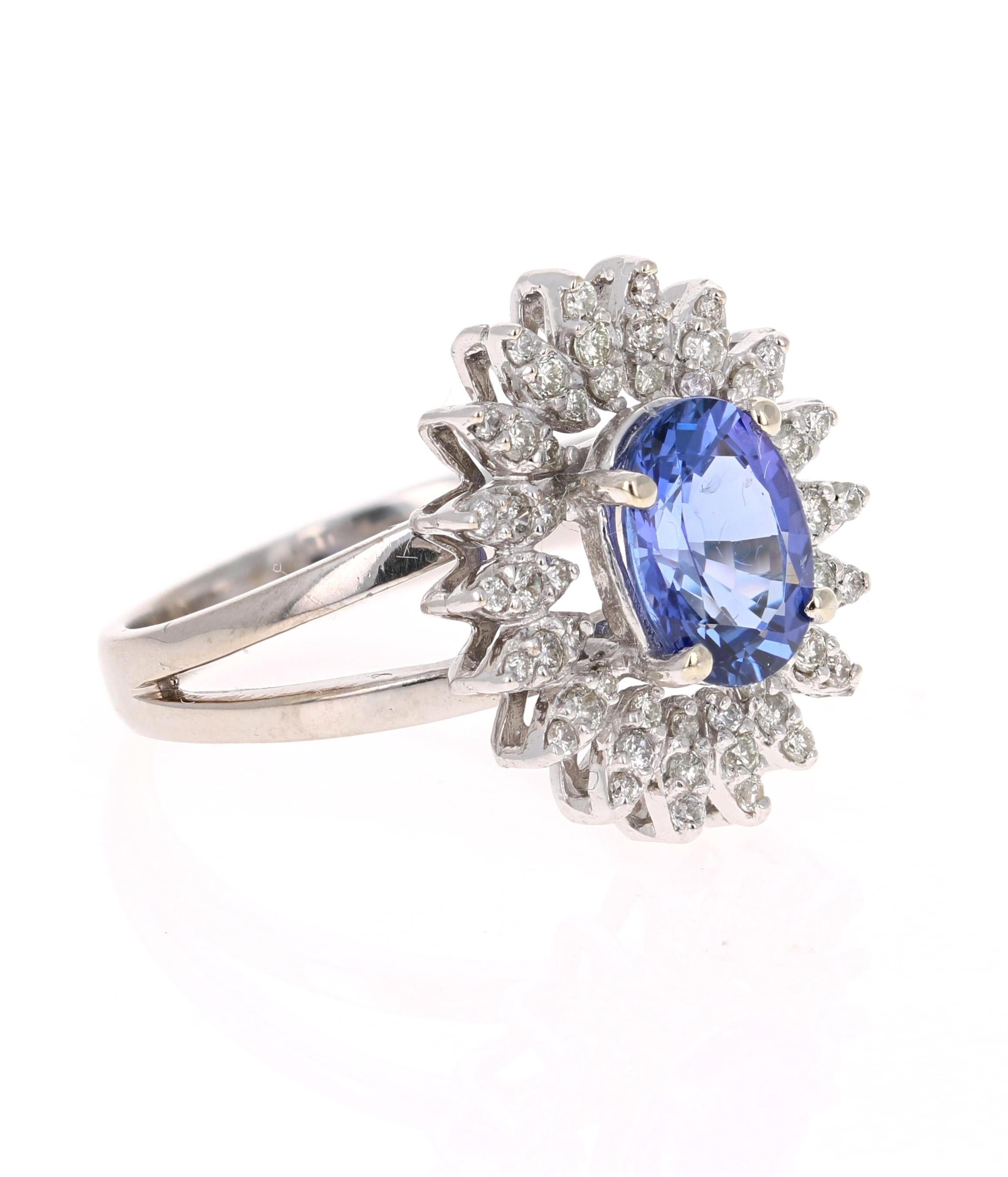 Contemporary 2.48 Carat Tanzanite Diamond 14 Karat Cocktail Ring For Sale