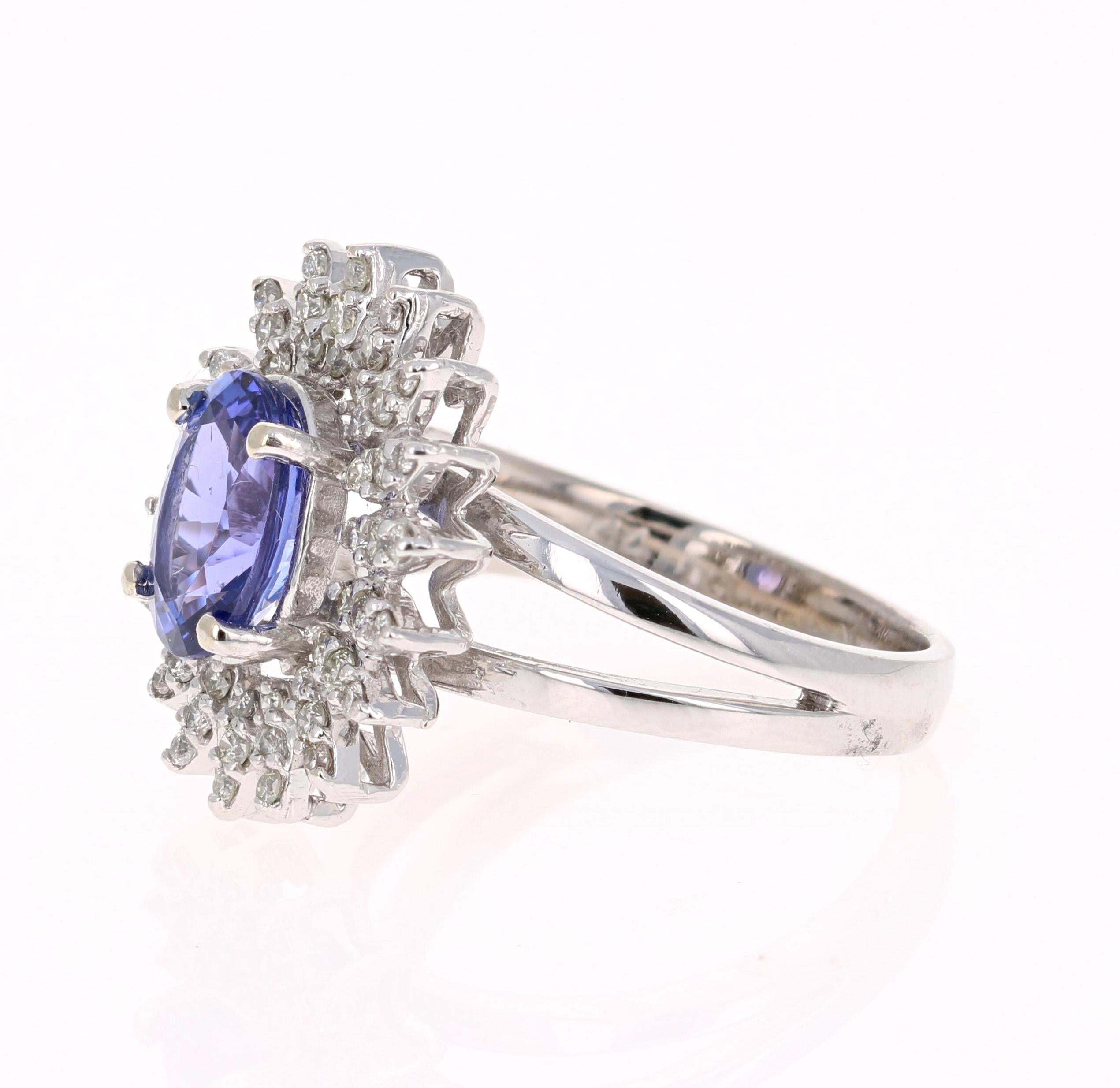 Oval Cut 2.48 Carat Tanzanite Diamond 14 Karat Cocktail Ring For Sale