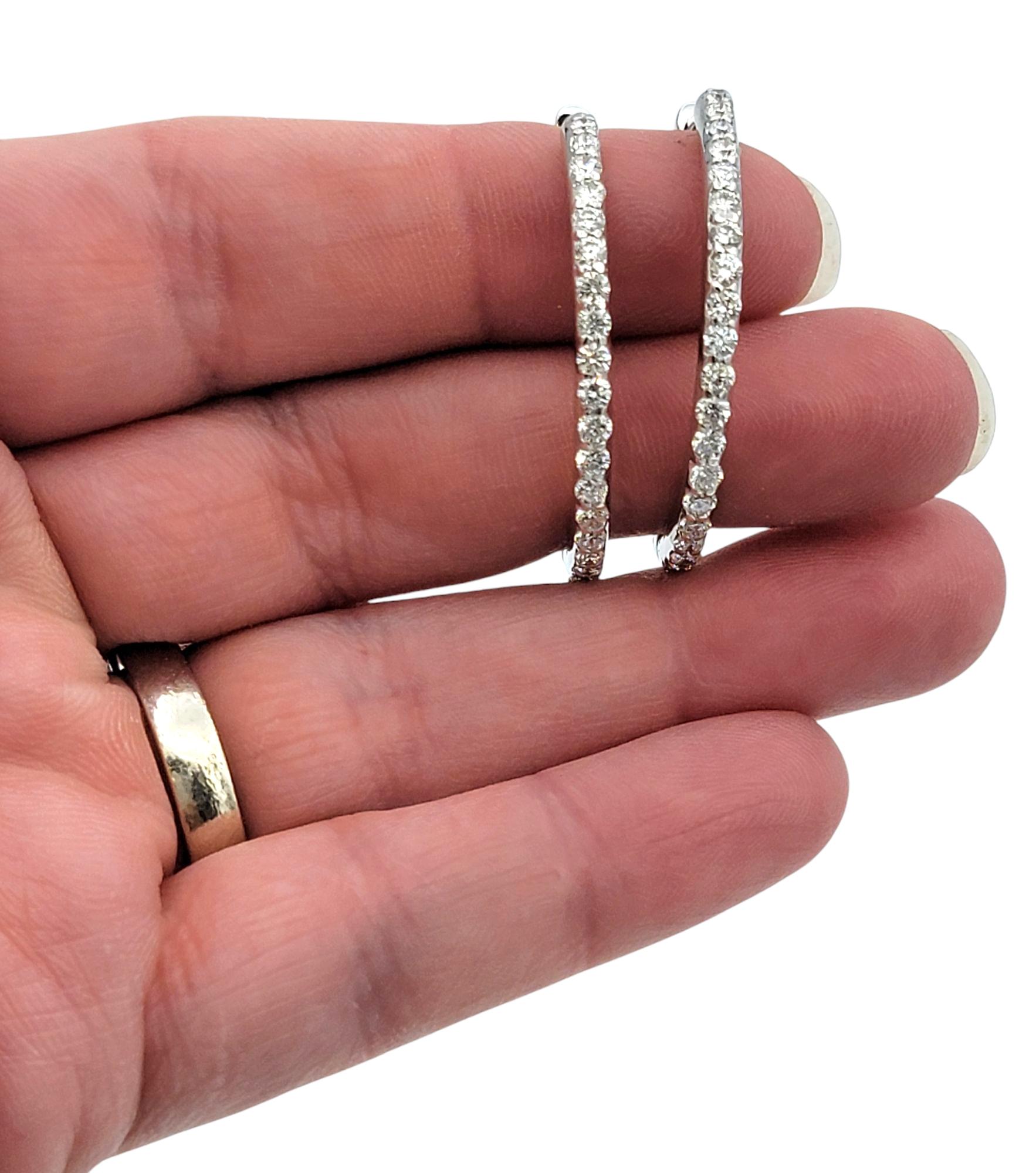 Women's 2.48 Carat Total Inside Outside Round Diamond Hoop Earrings 14 Karat White Gold For Sale