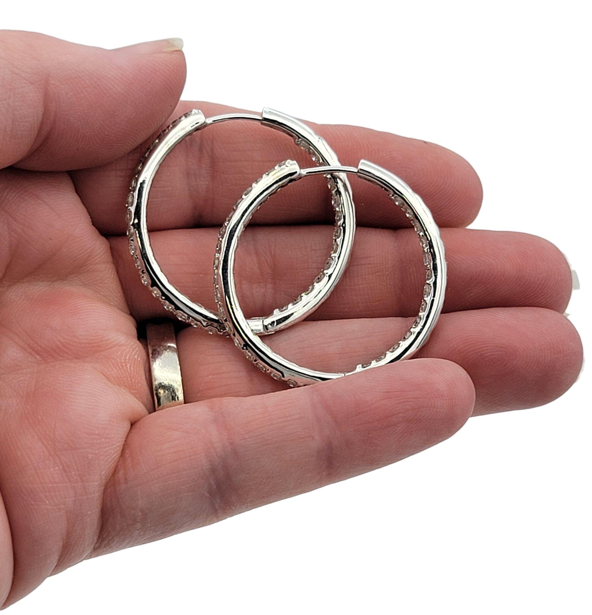 2.48 Carat Total Inside Outside Round Diamond Hoop Earrings 14 Karat White Gold For Sale 1